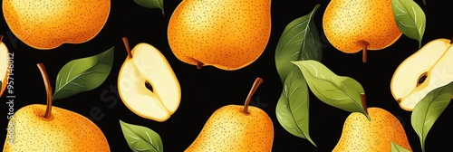 Seamless repetitive pattern background of fresh pear for fabric design photo