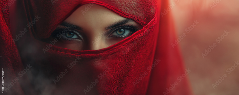 Mysterious veiled woman with only her captivating eyes exposed. Arabic queen, princess, royalty, or sorceress. Female in Niqab, Burqa, Hijab, Chador, Ghoongha Mysterious veiled woman with only her captivating eyes exposed. Arabic queen, princess, royalty, or sorceress. Female in Niqab, Burqa, Hijab, Chador, Ghoongha
