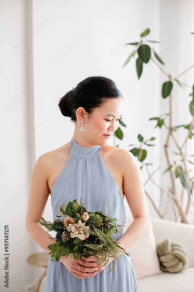 A Beautiful Bride Poses With Her Bouquet Before Wedding A Beautiful Bride Poses With Her Bouquet Before Wedding