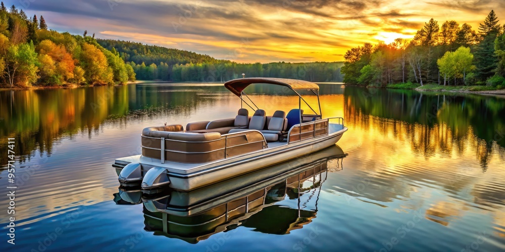 Naklejka premium Waterborne Leisure pontoon boat relaxed lakeside atmosphere