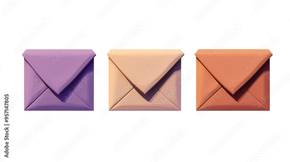 A collection of three colorful envelopes, showcasing unique designs and vibrant hues. A collection of three colorful envelopes, showcasing unique designs and vibrant hues.
