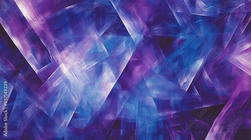 A dynamic abstract pattern of intersecting lines and shapes, in shades of purple and blue, creating a sense of energy and movement A dynamic abstract pattern of intersecting lines and shapes, in shades of purple and blue, creating a sense of energy and movement