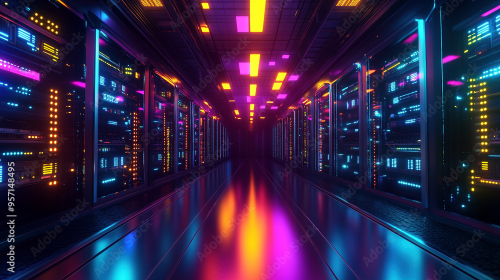 3D Render of Futuristic Interior with Glowing Neon Lights 3D Render of Futuristic Interior with Glowing Neon Lights