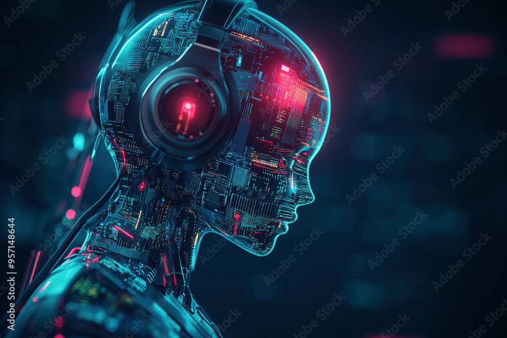Futuristic Humanoid Robot with Circuitry in Digital Art Illustration Futuristic Humanoid Robot with Circuitry in Digital Art Illustration