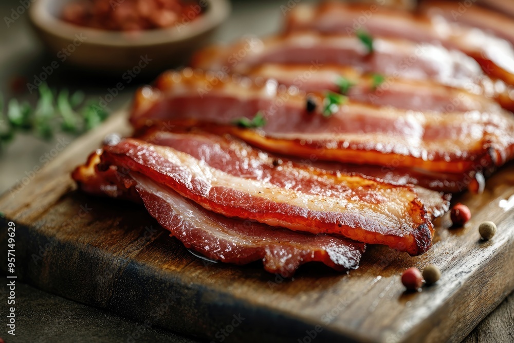 Delicious cured and smoked bacon freshly gleaned from the smokehouse Delicious cured and smoked bacon freshly gleaned from the smokehouse