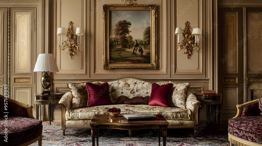 Fototapeta premium Elegant and Inviting Contemporary Living Room with Luxurious Furnishings