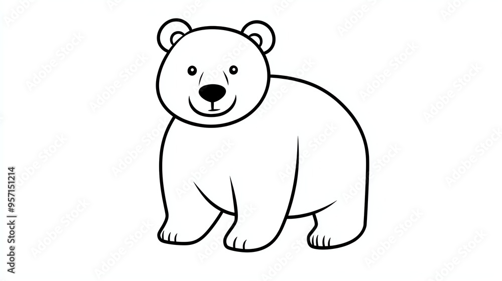 A simple line drawing of a cute polar bear. The bear is standing on all fours and looking directly at the viewer. A simple line drawing of a cute polar bear. The bear is standing on all fours and looking directly at the viewer.