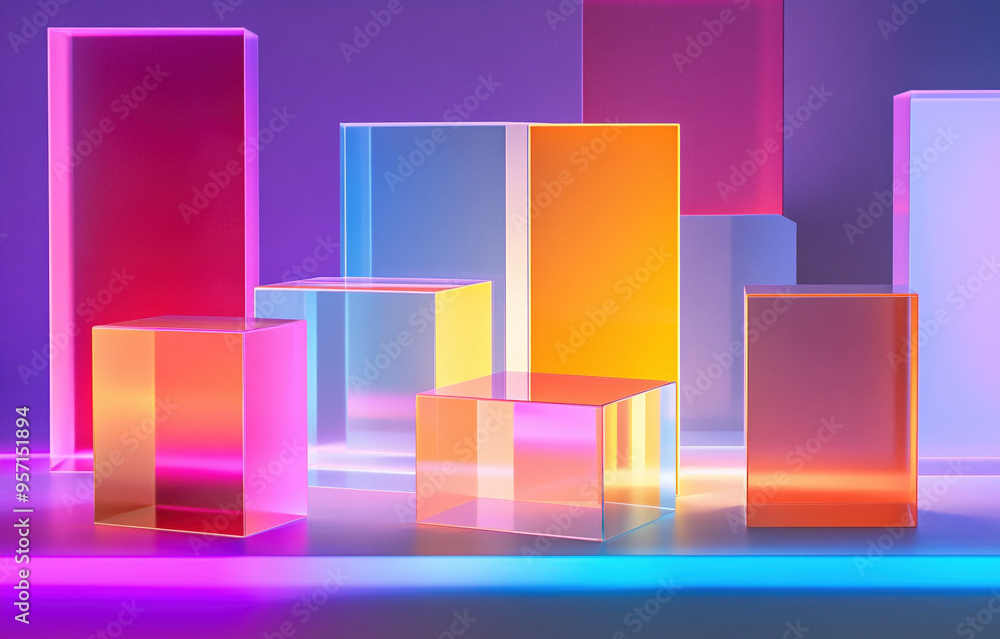 Colorful Geometric Glass Blocks with Neon Lighting Colorful Geometric Glass Blocks with Neon Lighting