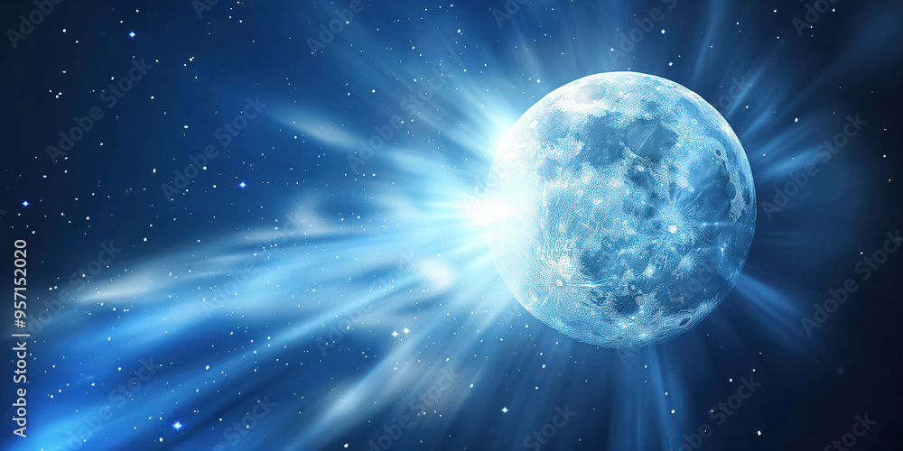 Fototapeta premium Radiant full moon with starry night sky and cosmic light burst