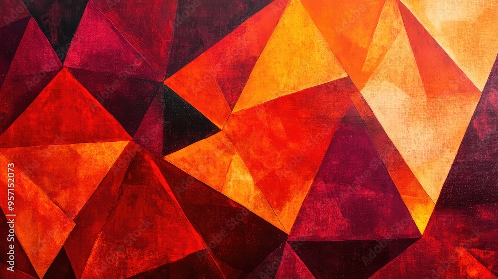 A geometric abstract design with interlocking triangles in shades of red and orange, creating a bold, dynamic composition A geometric abstract design with interlocking triangles in shades of red and orange, creating a bold, dynamic composition