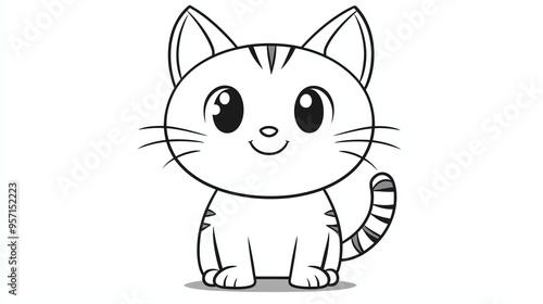 A cute cartoon cat with big eyes and a striped tail. photo