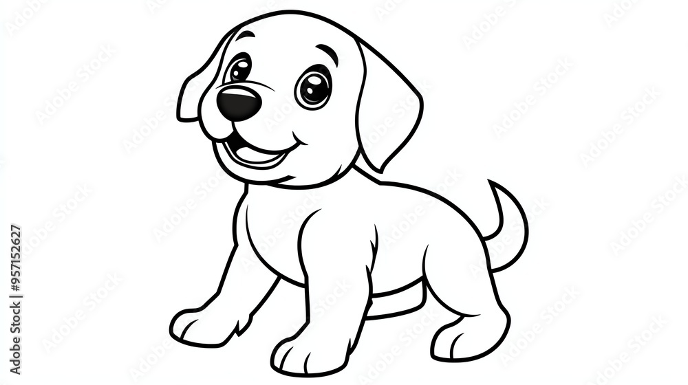 A cute cartoon puppy with big eyes and a happy expression. The puppy is standing on all fours and has a tail wagging behind it. A cute cartoon puppy with big eyes and a happy expression. The puppy is standing on all fours and has a tail wagging behind it.