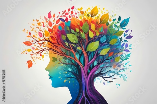A tree growing within the human mind, showing the importance of emotional development and inner balance.