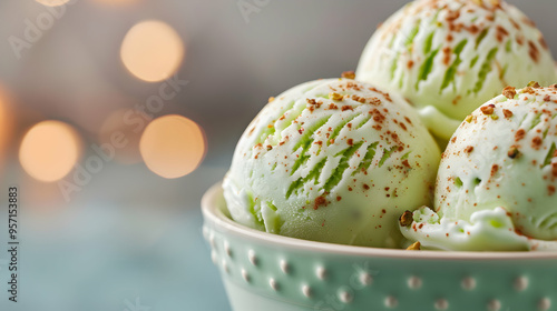 Close Pistachio Ice Cream