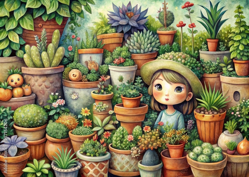 Whimsical illustrations of hidden garden pots Whimsical illustrations of hidden garden pots