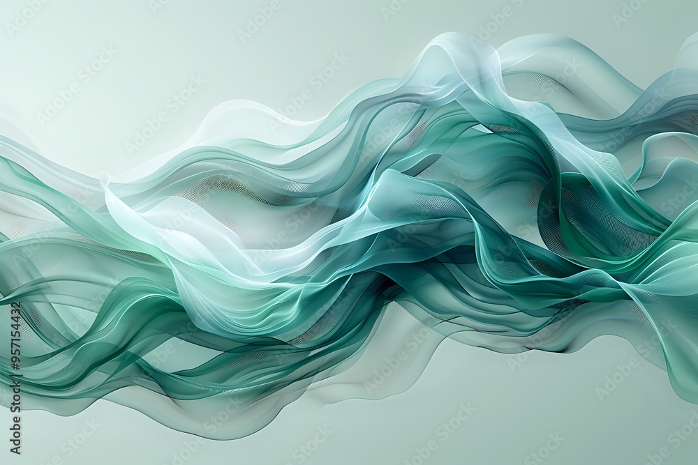 soft, flowing abstract design with layers of translucent waves in gentle hues of teal, white, and beige. The image evokes a sense of calm, movement, and ethereal beauty, perfect for concepts soft, flowing abstract design with layers of translucent waves in gentle hues of teal, white, and beige. The image evokes a sense of calm, movement, and ethereal beauty, perfect for concepts