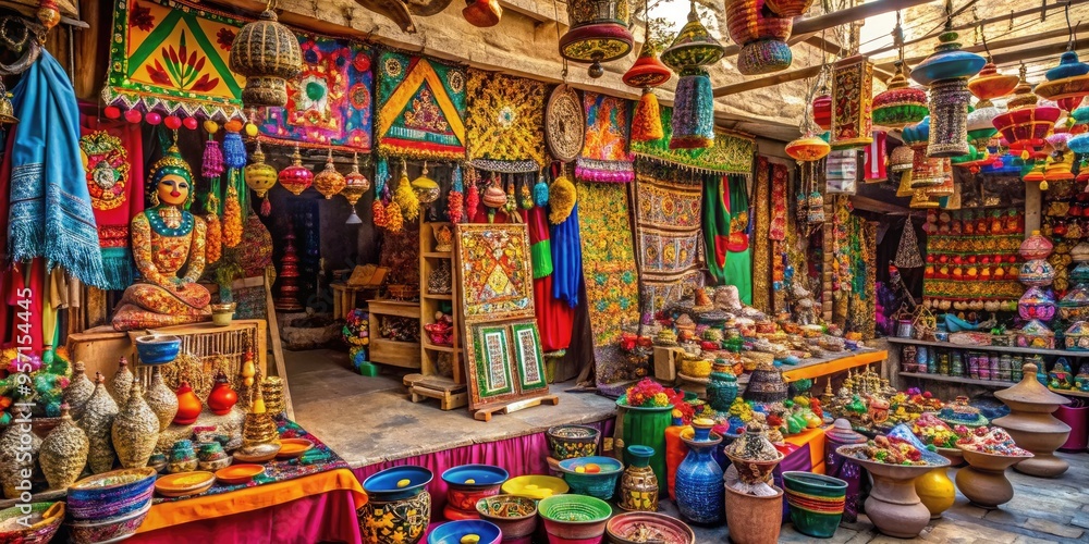 Fototapeta premium Whimsical India colorful market handicrafts