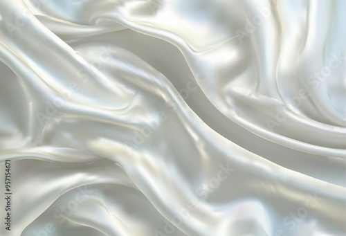 Realistic texture of silver cream silk background. Vector illustration mesh texture of fabric silk smooth waves and folds. Vector realistic illustration of satin cloth with smooth shiny texture wrinkl