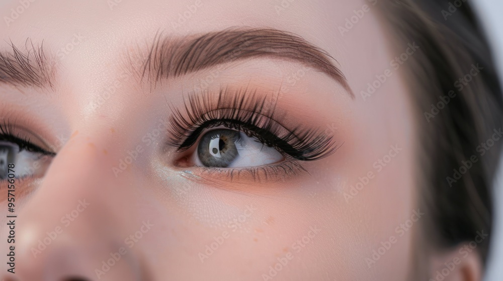 Obraz premium Close-up of a Woman's Eye with Long Eyelashes