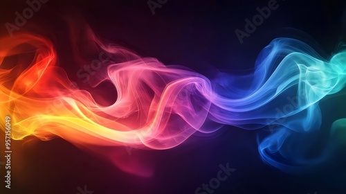 Abstract Neon Smoke Waves on a Dark Background, Vibrant and Colorful Swirls of Light, Perfect for Creative and Futuristic Themes