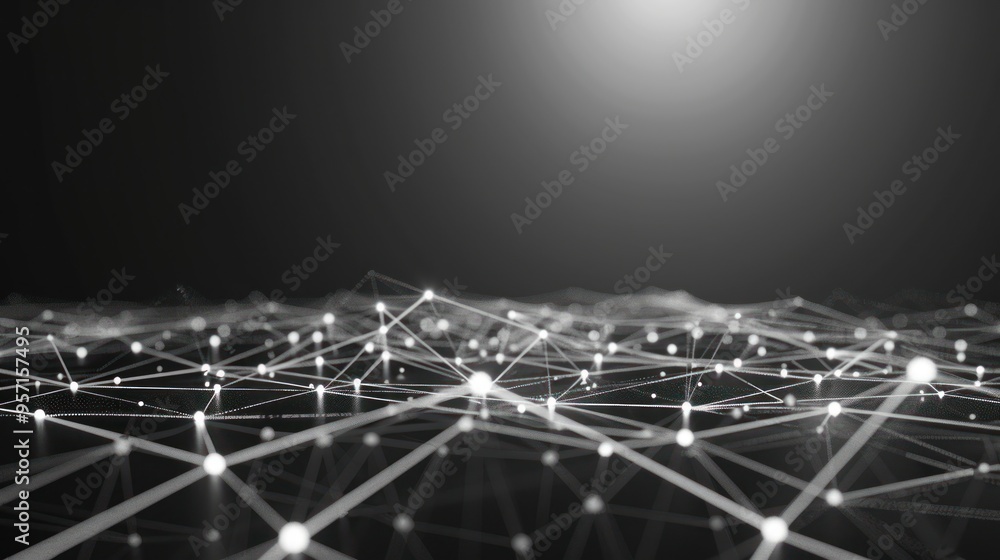 Obraz premium Abstract Digital Network with White Nodes and Lines on Black Background