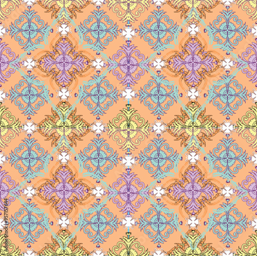 Vintage luxuriou design seamless pattern flower orange 
