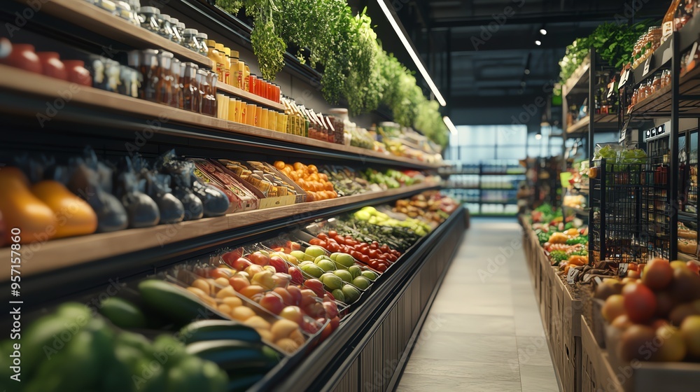 Fototapeta premium A fresh and colorful display of fruits and vegetables in a grocery store.