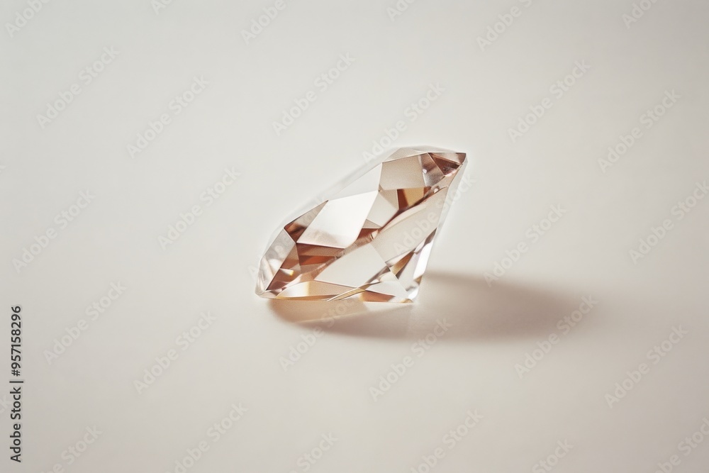 A sparkling gemstone diamond, masterfully cut and resting on a flat surface, casting brilliant reflections in a minimalistic setting. A sparkling gemstone diamond, masterfully cut and resting on a flat surface, casting brilliant reflections in a minimalistic setting.