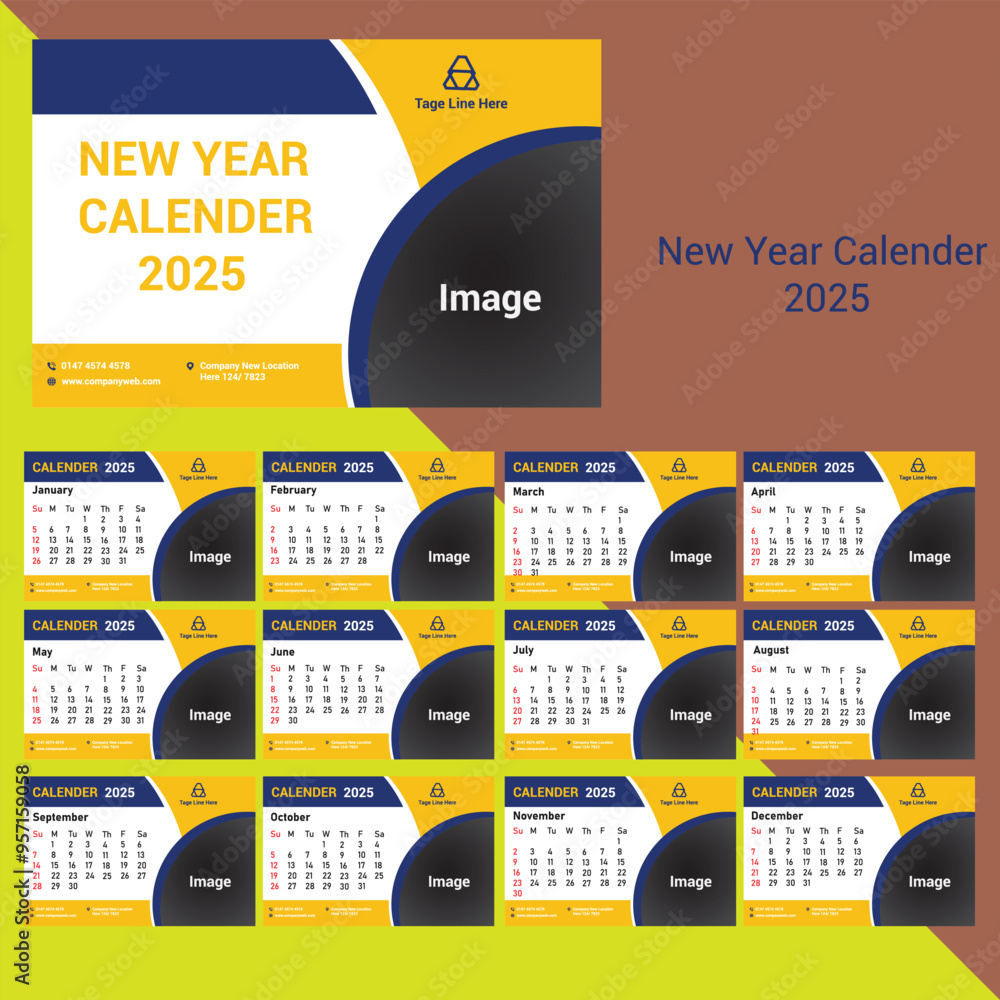 New 2025 Tabel Calender Free vector Design
