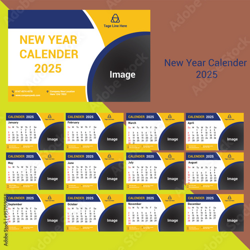 Obraz na płótnie New 2025 Tabel Calender Free vector Design w salonie
