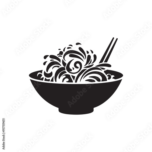 Pad Thai silhouette vector on white background