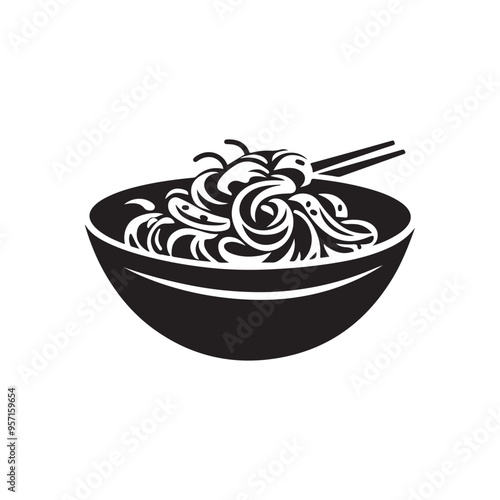 Pad Thai silhouette vector on white background