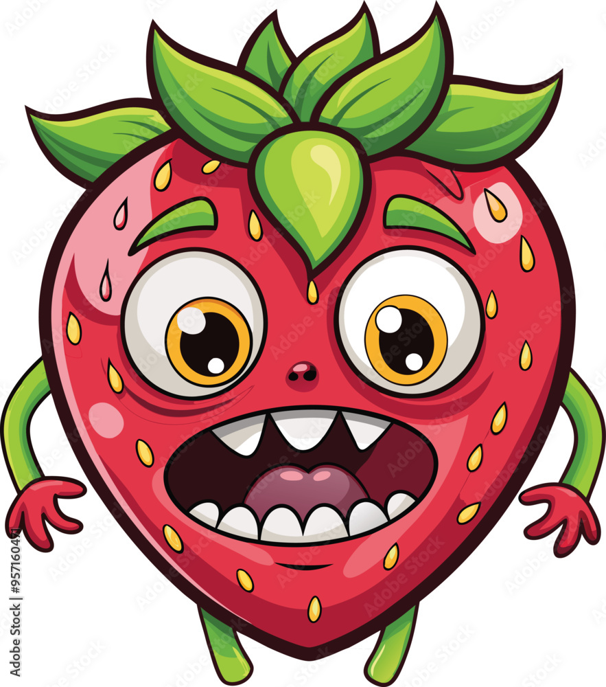 Obraz premium Cute Cartoon isolated Strawberry | with a sunglass & Christmas hat and siting on Easter egg