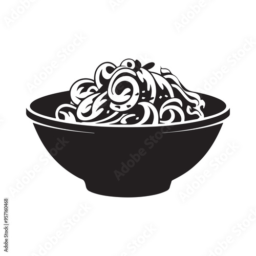 Pad Thai silhouette vector on white background