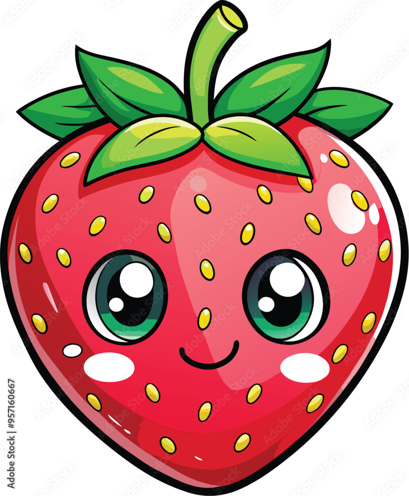 Obraz premium Cute Cartoon isolated Strawberry | with a sunglass & Christmas hat and siting on Easter egg