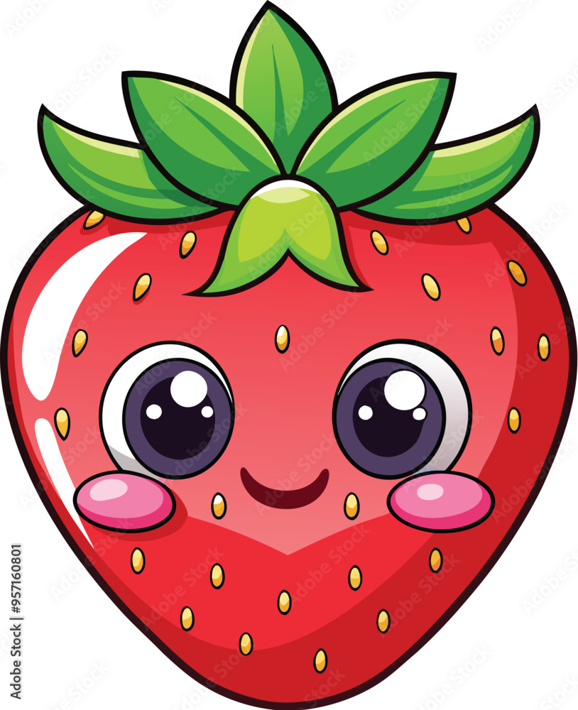 Obraz premium Cute Cartoon isolated Strawberry | with a sunglass & Christmas hat and siting on Easter egg