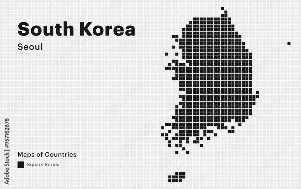Fototapeta premium Creative Dotted Map of South Korea with capital Seoul. Square dots