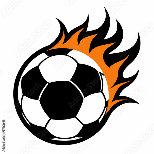 Soccer ball in flames silhouette vector illustration