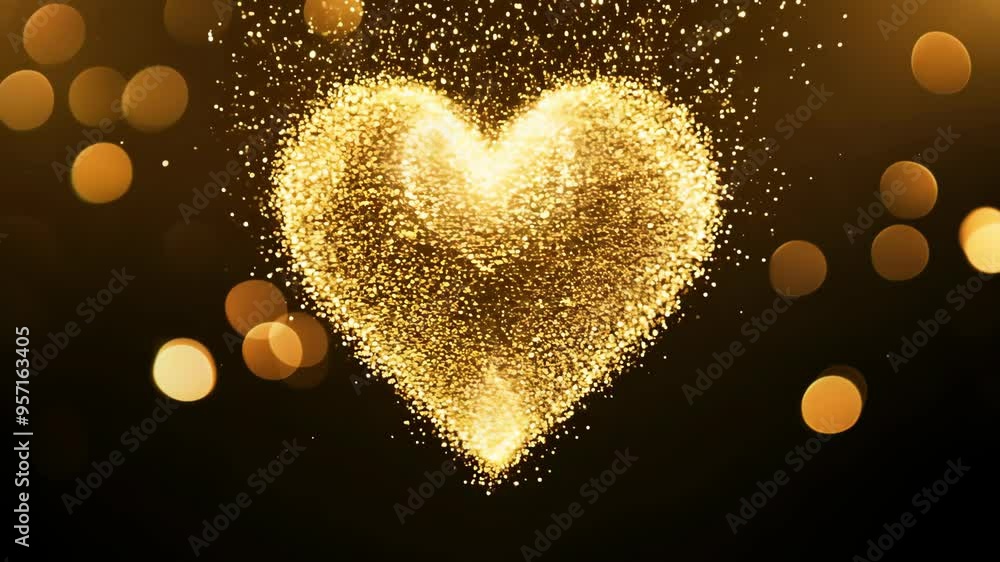 Gold Particle Love Heart with Luxurious Bokeh Glow Gold Particle Love Heart with Luxurious Bokeh Glow