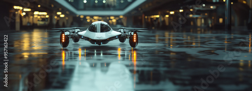 Wallpaper Mural High-tech Drone Aircraft Car: Sleek, Minimalistic, and Ultra-realistic in Flight Torontodigital.ca