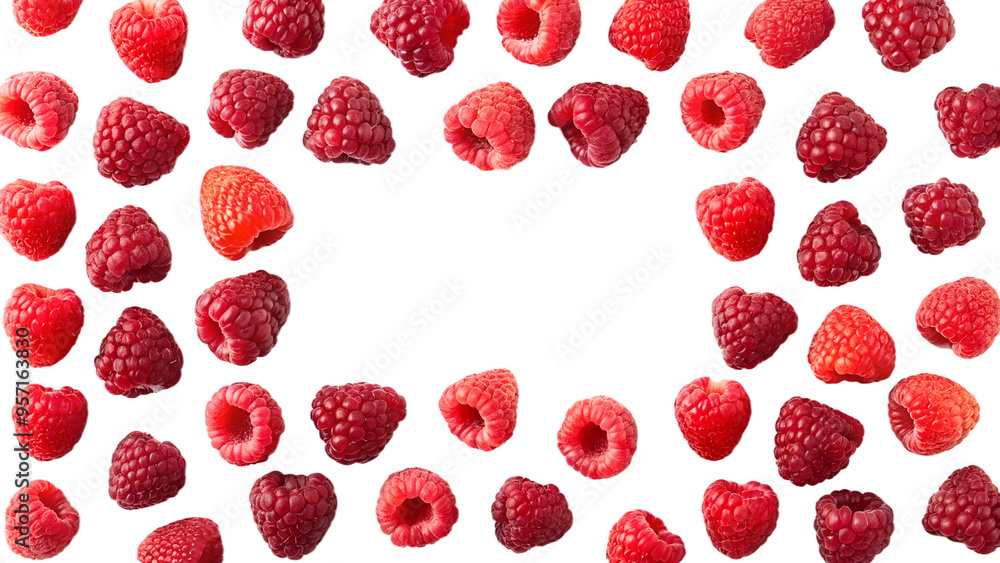 Fresh Red Raspberries pattern from flat view isolated on transparent background Fresh Red Raspberries pattern from flat view isolated on transparent background