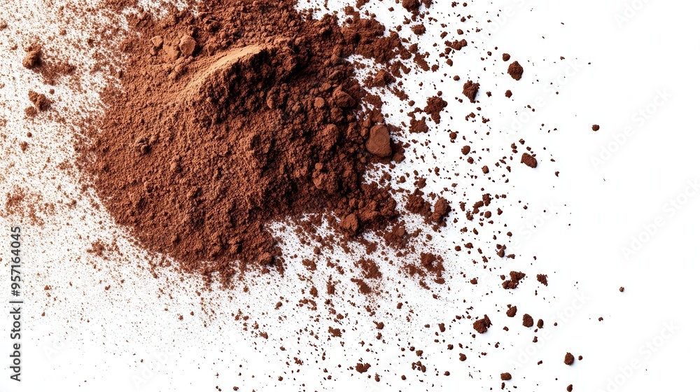 Elegant Cocoa Powder Splash on White Background for Minimalist Design with Copy Space for Cocoa Product Advertising Elegant Cocoa Powder Splash on White Background for Minimalist Design with Copy Space for Cocoa Product Advertising