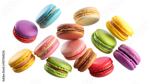 Wallpaper Mural Various colorful macarons floating on the air isolated on transparent background Torontodigital.ca