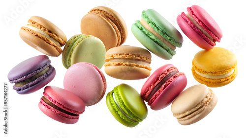 Wallpaper Mural Various colorful macarons floating on the air isolated on transparent background Torontodigital.ca