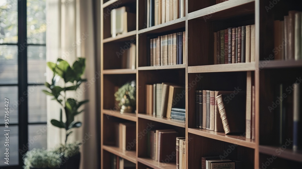 Bookshelf Filled with Books in a Cozy Room Bookshelf Filled with Books in a Cozy Room