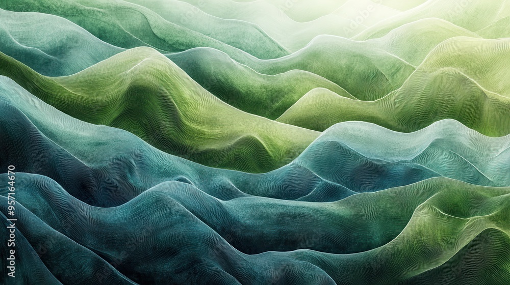 Obraz premium Serene Forest Canopy: Abstract Green and Blue Waves of Nature
