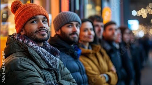 Wallpaper Mural Diverse group of people waiting in line at dawn for Black Friday shopping deals Torontodigital.ca