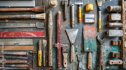 Detailed Arrangement of Various Hand Tools on Workshop Table