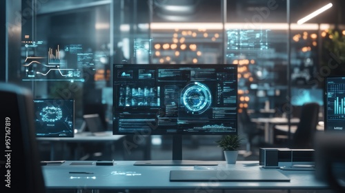 Wallpaper Mural Modern Office with Futuristic Interface Torontodigital.ca