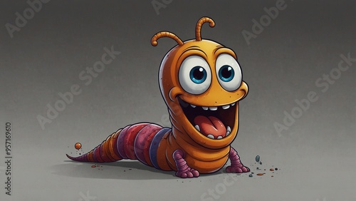 Animated caterpillar character with big eyes and a cheerful smile. photo